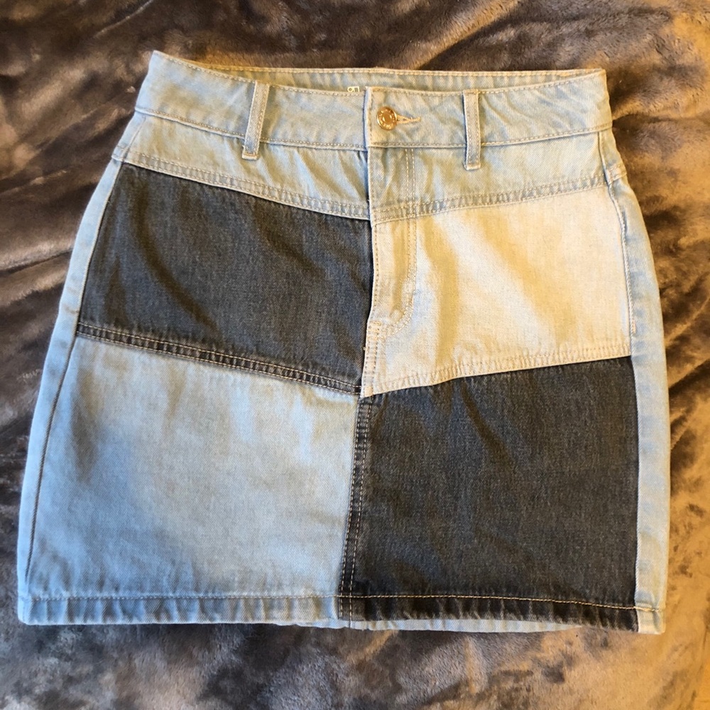 Patched Jean Skirt